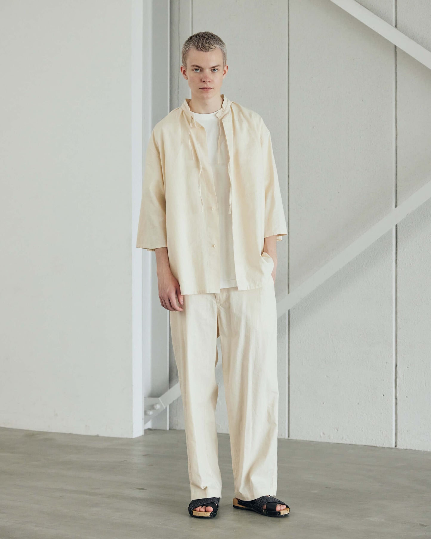 Cotton Linen Slab Half Sleeve Smock Shirt