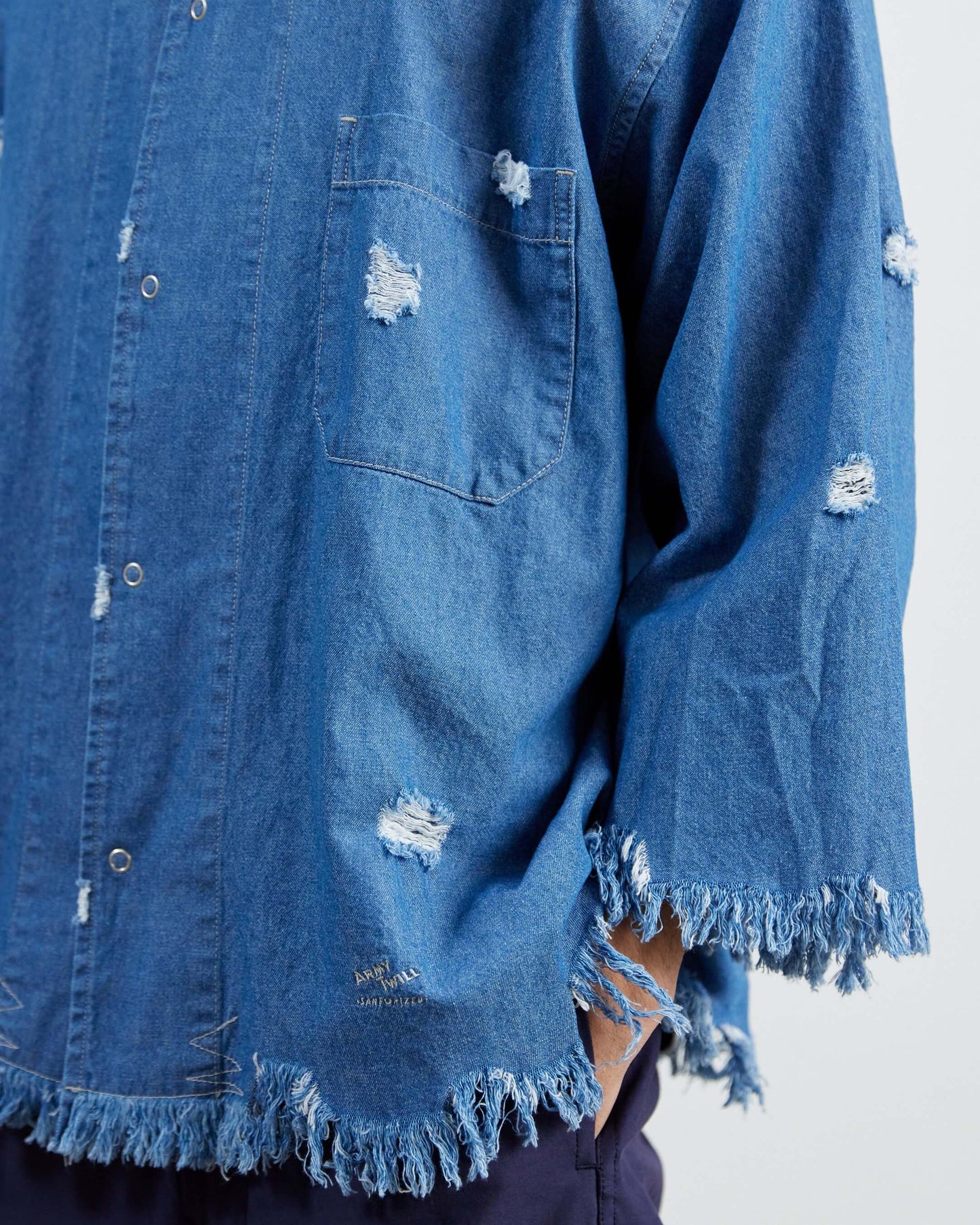 Damage Light Denim Snap Shirt