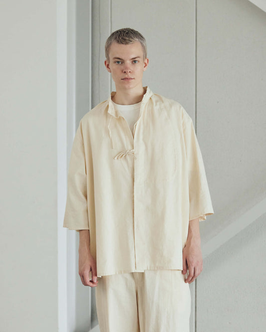 Cotton Linen Slab Half Sleeve Smock Shirt