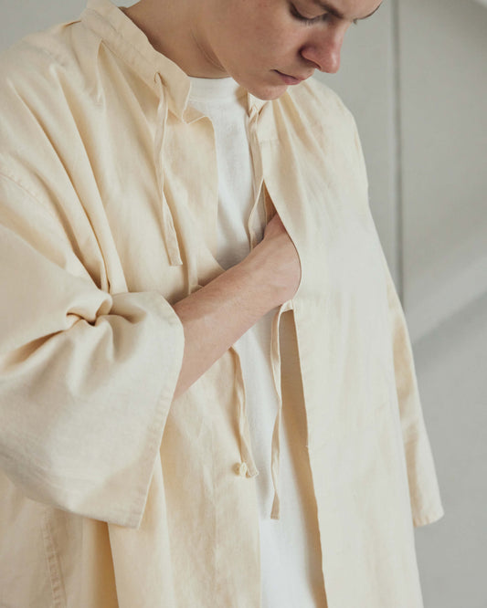 Cotton Linen Slab Half Sleeve Smock Shirt