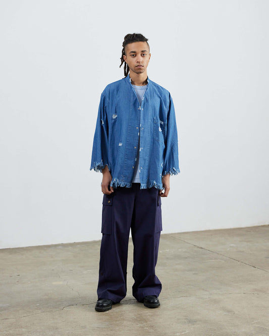 Damage Light Denim Snap Shirt