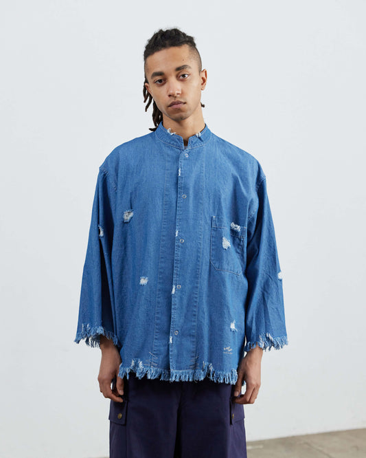 Damage Light Denim Snap Shirt