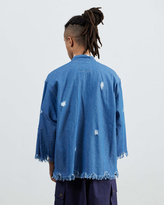 Damage Light Denim Snap Shirt