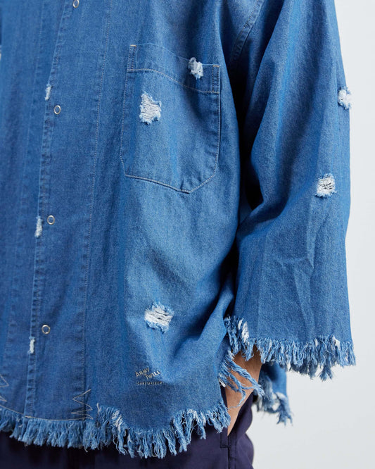 Damage Light Denim Snap Shirt